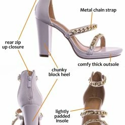 Top Moda Choo28 High Heel Chain Sandal - Womens Block Heel Strappy Open Toe Shoes
