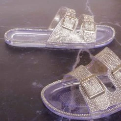Bamboo Hobby Women's Rhinestone Jelly Lucite Flat Slipper New
