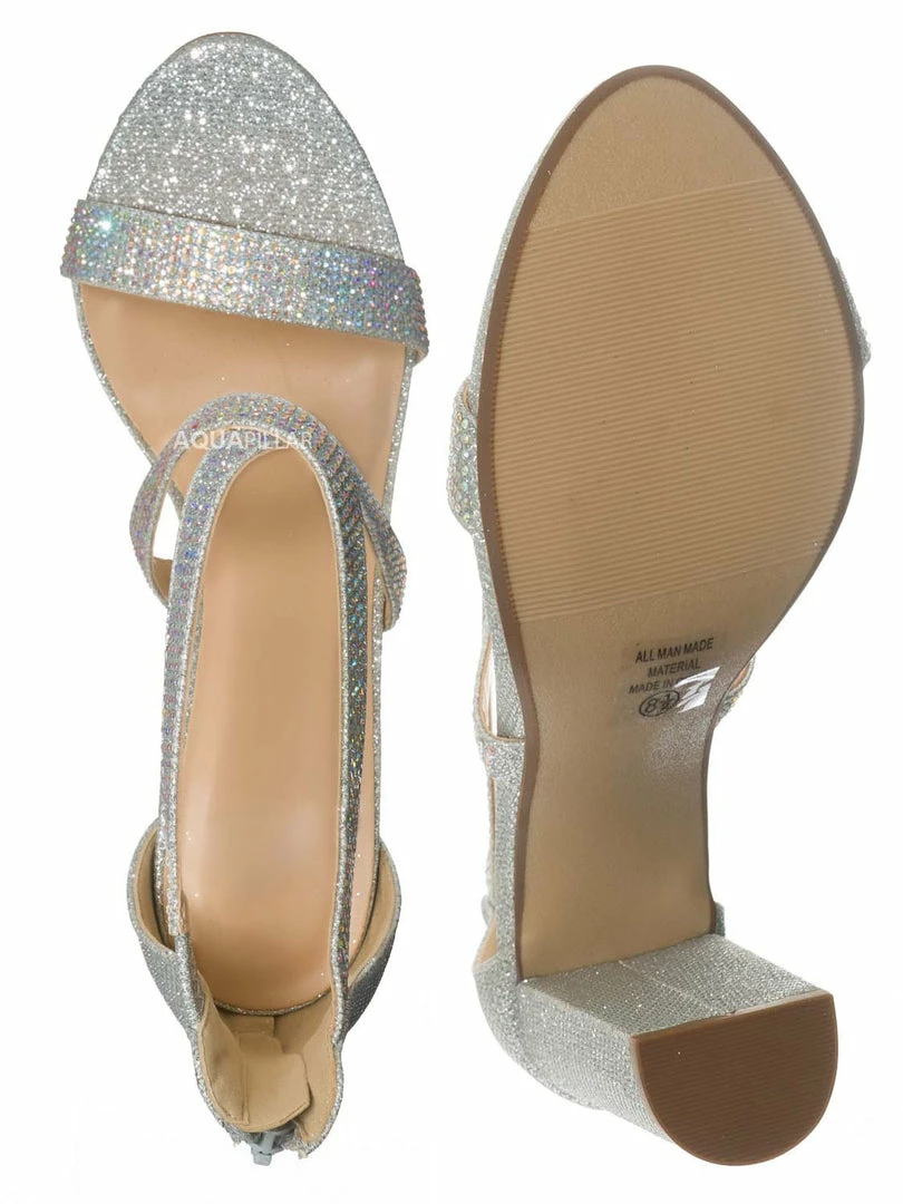Delicious Polly Glitter Rhinestone Block Heel Sandal - Women Evening Dress Shoes