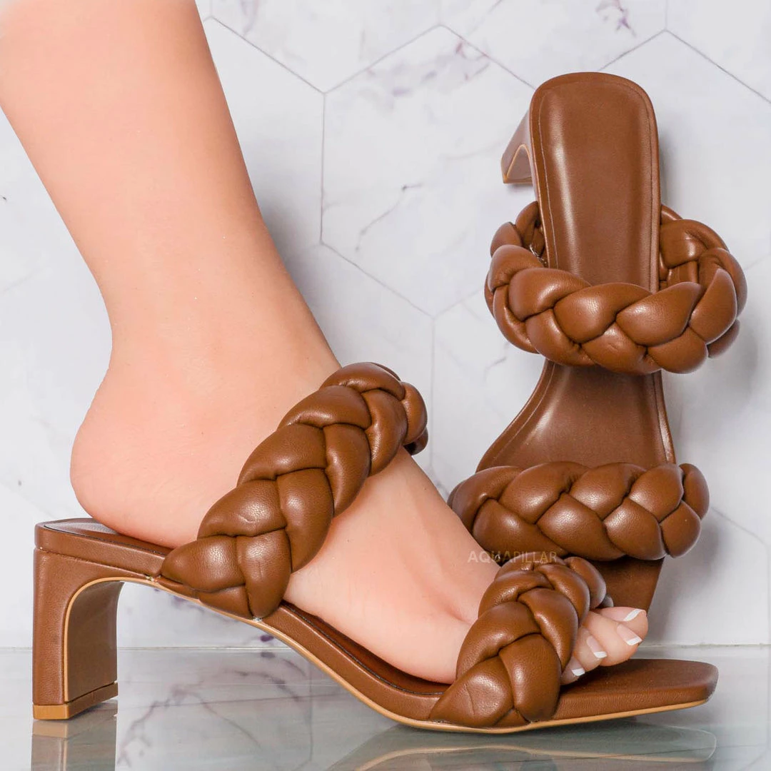 Soda Alto Block Heel Woven Slipper - Women Braided Sandal