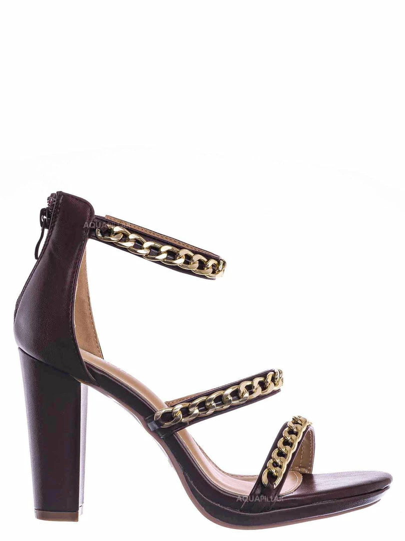 Top Moda Choo28 High Heel Chain Sandal - Womens Block Heel Strappy Open Toe Shoes