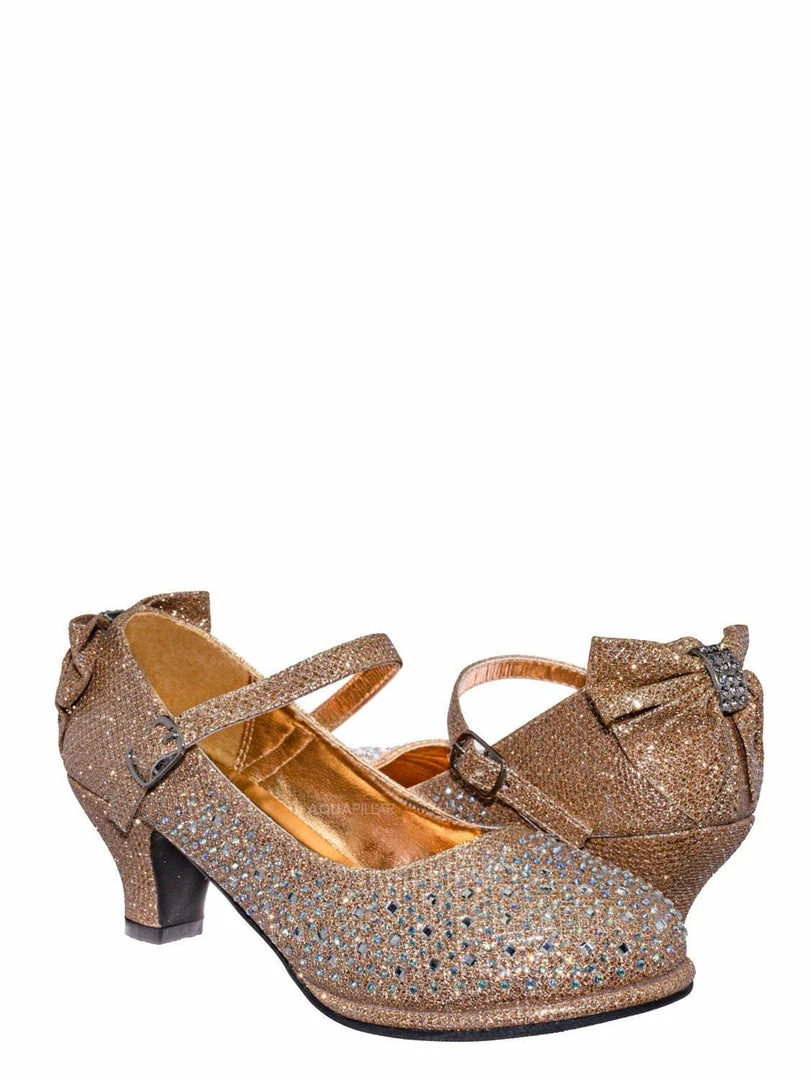 Little Angel Tasha004E Girl Rhinestone Crystal Mary Jane Pump - Kids Block Heel Dress Shoes New
