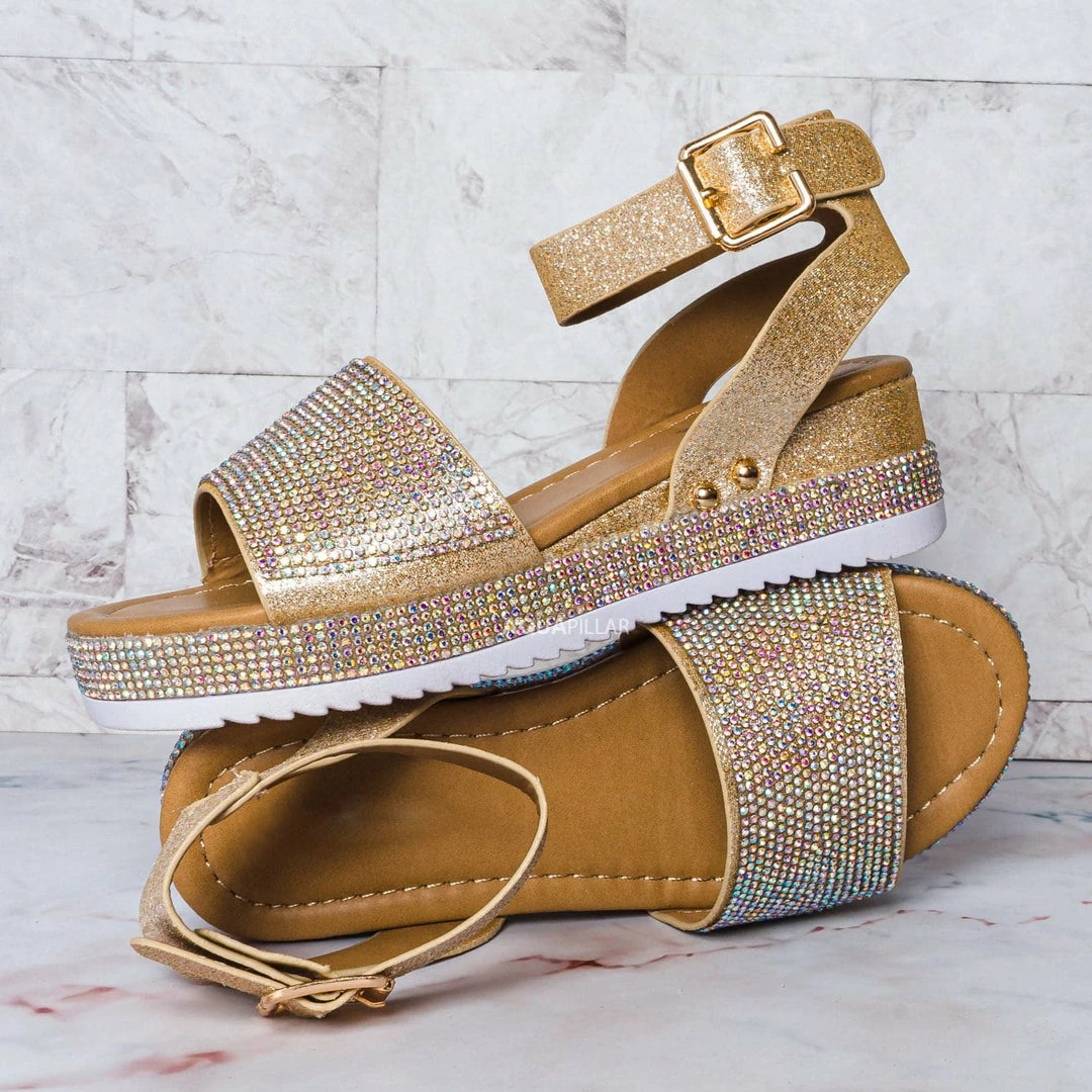 Forever Link New Luxury96K Kids Rhinestone Glitter Flatform Sandal - Little Girl Crystal Platform