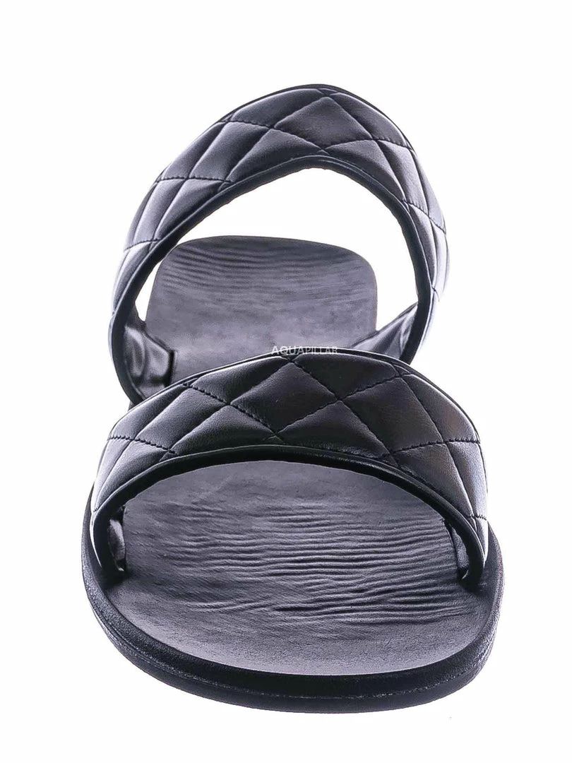 Bamboo Moonbeam65 Quilted Double Strap Slides - Summer Slip On Flat Slipper Sandal