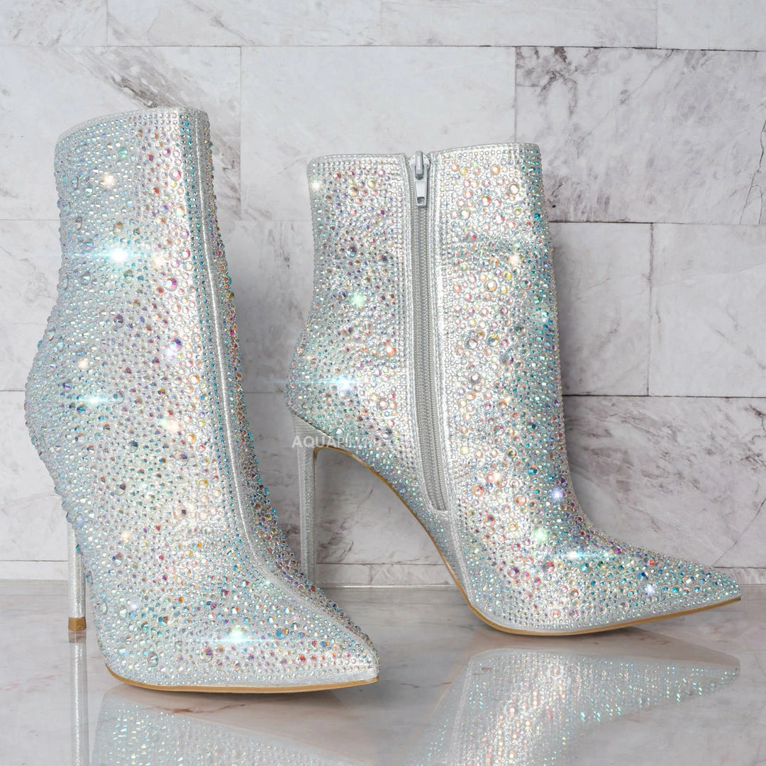 Anne Michelle New Condition64 Cowgirl Rhinestone Crystal Boots, Women Gogo Disco Bling Shoes