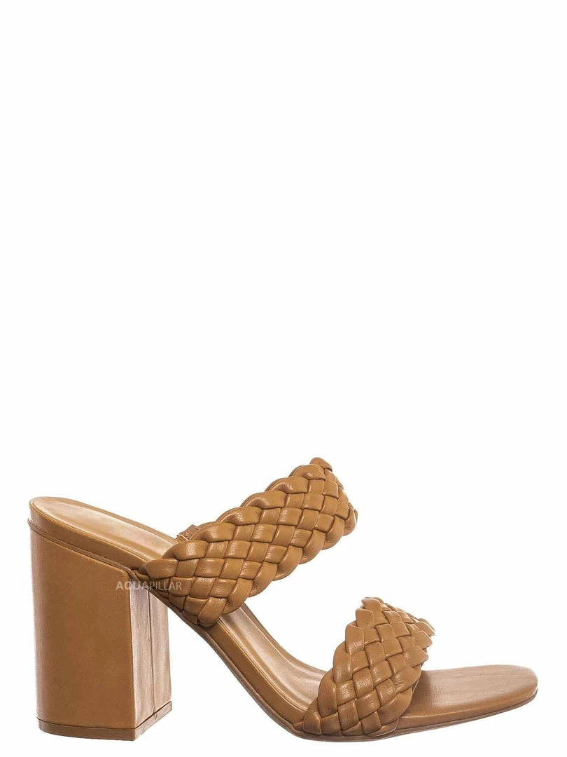 Bamboo New Milestone13 Thin Woven Block Heel Slide - Women Slipper Shoes