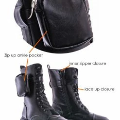 Bamboo New Staging09 Utilitarian Combat Biker Boots W Add On Purse Pocket Pouch