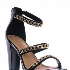 Top Moda Choo28 High Heel Chain Sandal - Womens Block Heel Strappy Open Toe Shoes