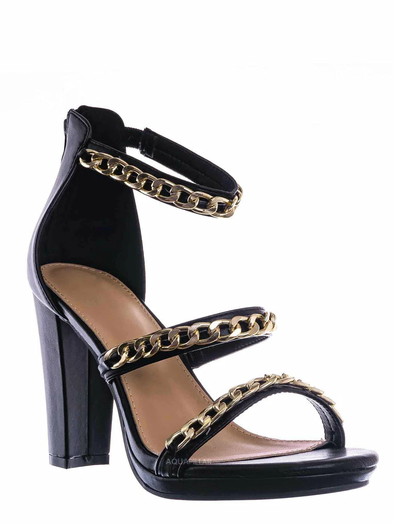 Top Moda Choo28 High Heel Chain Sandal - Womens Block Heel Strappy Open Toe Shoes