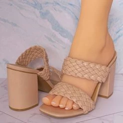 Bamboo New Milestone13 Thin Woven Block Heel Slide - Women Slipper Shoes