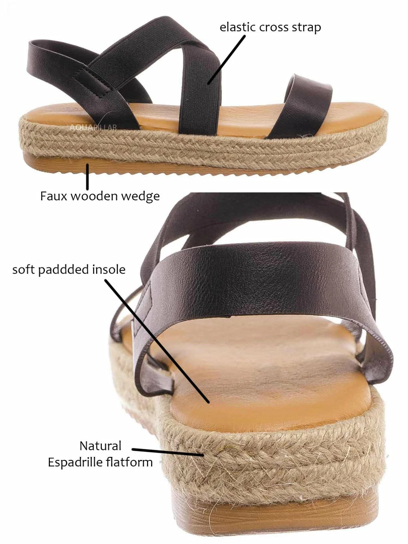 Bamboo New Superb22 Espadrille Elastic Flatform Sandal - Women Foam Padded Comfort Platform