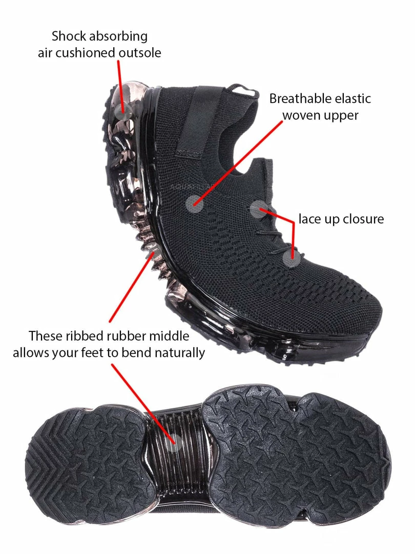 Forever Link Flow19 Stretch Elastic Mesh Sneaker - Festival Lace Up Rubber Air Bubble Cushion