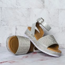 Forever Link New Luxury96K Kids Rhinestone Glitter Flatform Sandal - Little Girl Crystal Platform