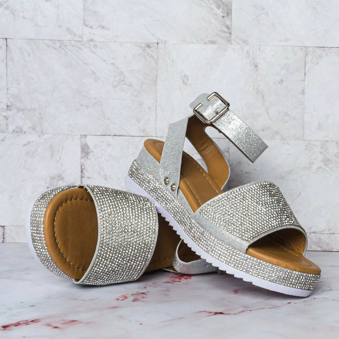Forever Link New Luxury96K Kids Rhinestone Glitter Flatform Sandal - Little Girl Crystal Platform