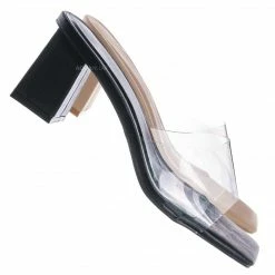 Bamboo Lasting06 Clear Lucite High Heel Mule - Transparent Chunky Heel