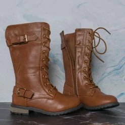 Forever Link Mango27K Childrens Lace Up Combat Boots - Boy Girls Calf High Lace Up Shoe