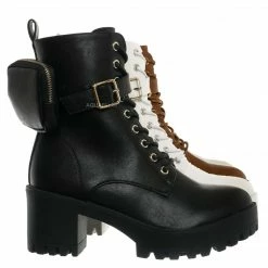 Forever Link New Pacific33 Utilitarian Combat Boots W Pouch - Lace Up Heel Bootie