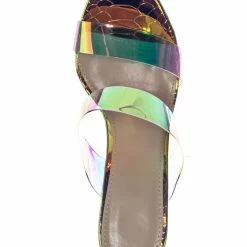 X2B Kimberly5 Iridescent Clear Vinyl Sandal - Chunky High Heel Strappy Lucite Slides New