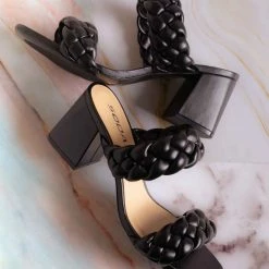 Soda Mostly Block Heel Braided Mule, Women Puffy Slide Sandal