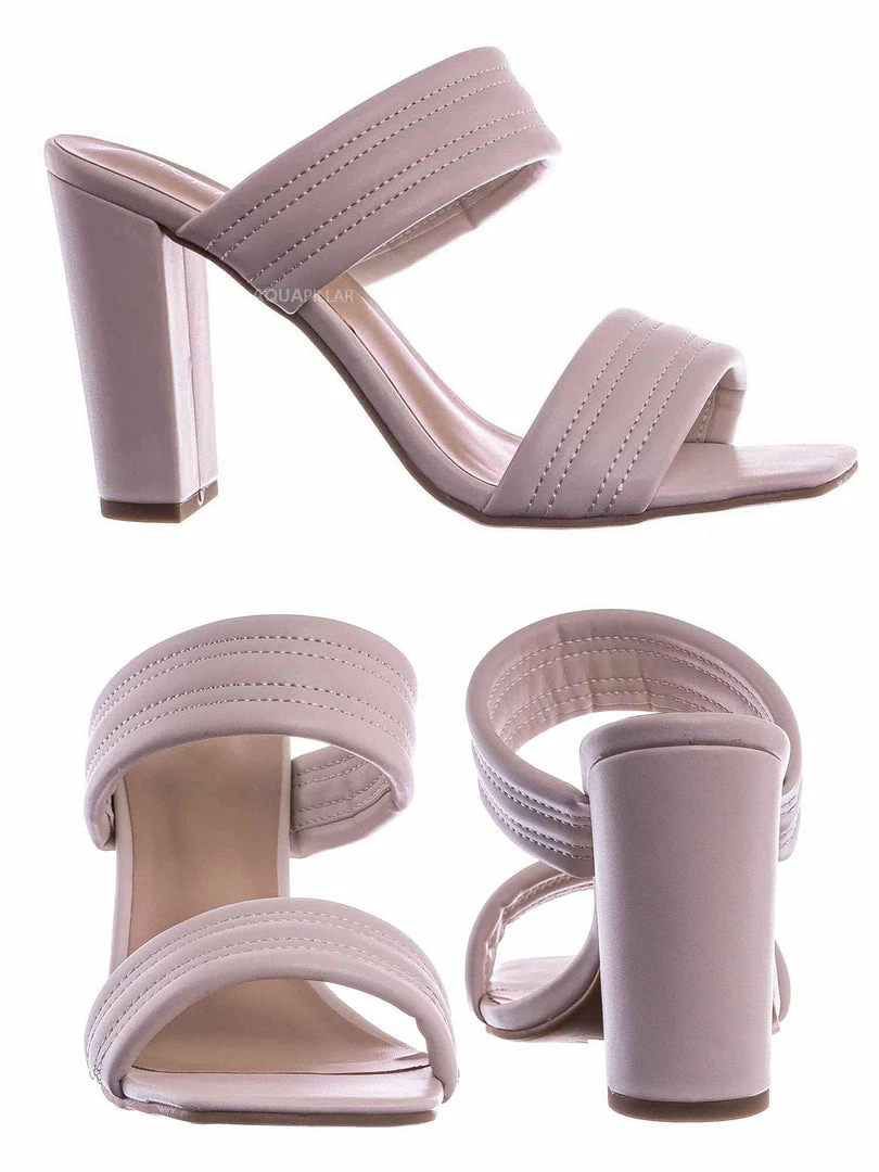 Top Moda Pita66 Puffy Quilted Chunky Heel Slipper - Womens Slip On Open Square Toe Mule New