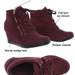 Forever Link Peggy56 90's Zip Hidden Wedge Sneaker - Athleisure Lace Up Casual Heel