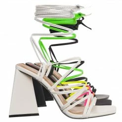 Bamboo Premiere04 Leg Wrap Sandal W Triangle Block Heel, Women Lace Up Shoes New