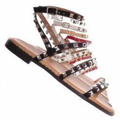 Forever Link New Ding Metal Spiked Gladiator Flat Sandal, Womens Punk Rock Shoes