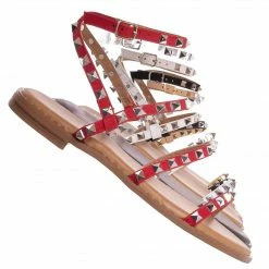 Forever Link New Ding Metal Spiked Gladiator Flat Sandal, Womens Punk Rock Shoes
