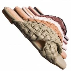 Bamboo Kick61 Thick Braided Woven Slides - Womens Open Squared Toe Slip On Mule Slipper New