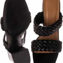 Bamboo New Milestone13 Thin Woven Block Heel Slide - Women Slipper Shoes