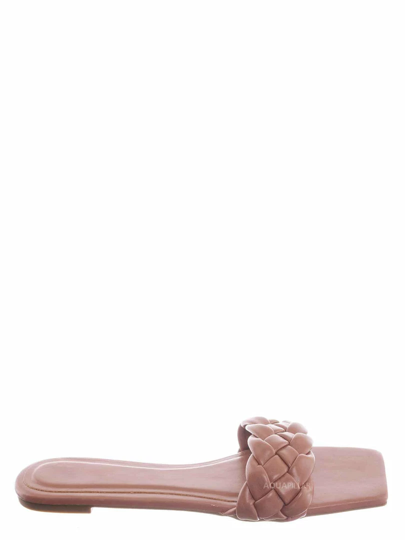 Bamboo Block19 Woven Braided Band Slipper - Womens Open Squared Toe Slip On Flat Sandal