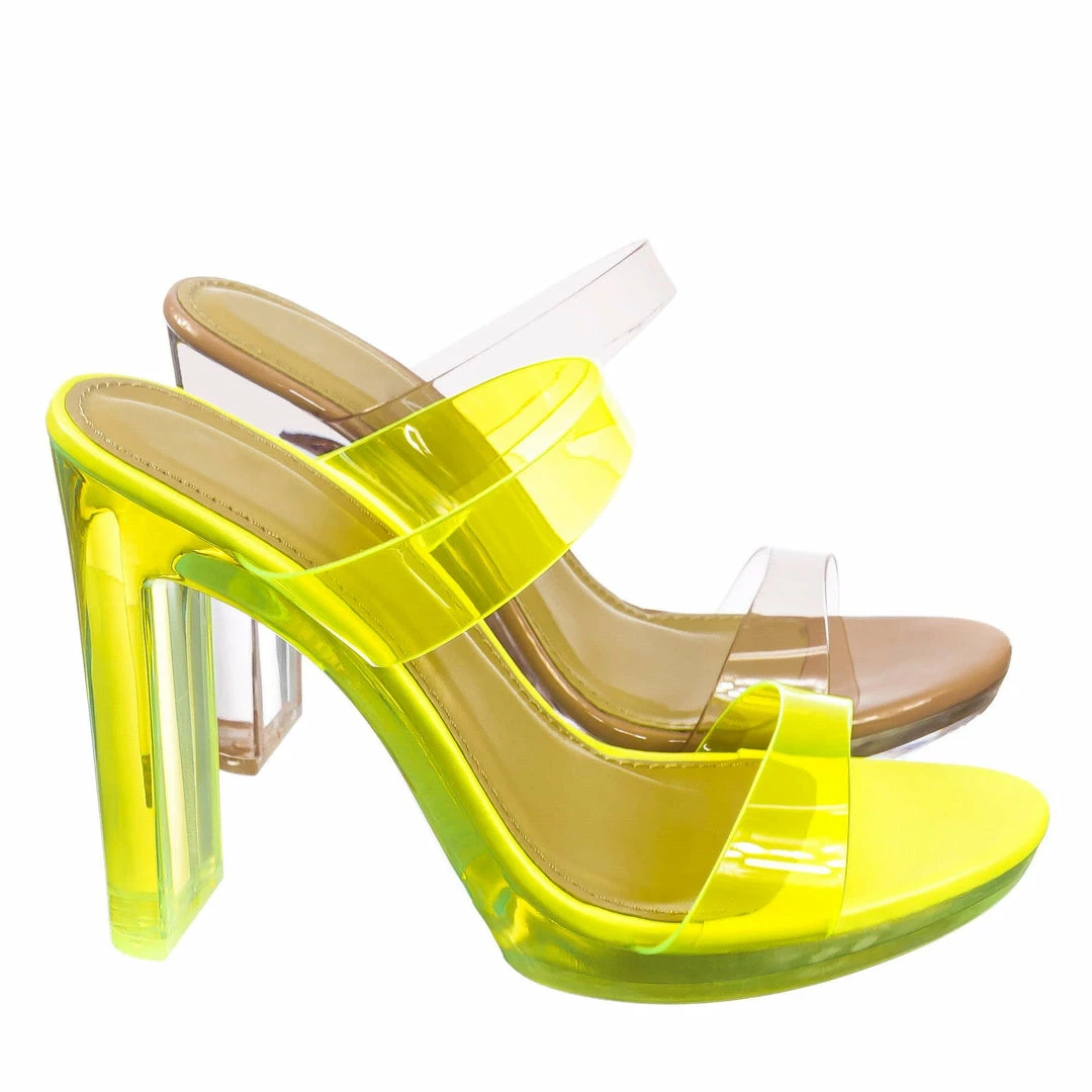 Soda Known Clear Acrylic Platform Heel Sandal - Womens Cinderella Neon Clear Slipper