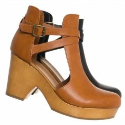 Bamboo Advance01 Belted Side Cut-Out Bootie Clog, Women Lightweight Wooden Shoes
