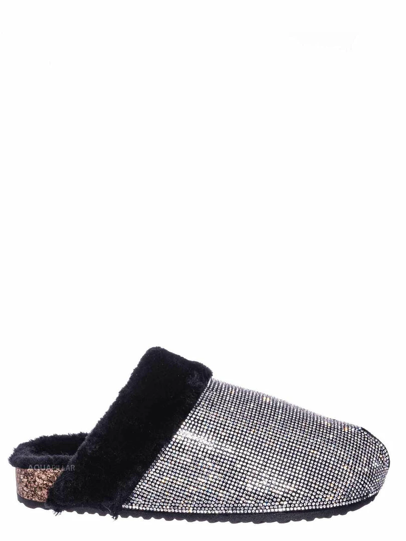 Forever Link New Benefit13 Rhinestone Crystal Moccasin Furry Footbed Slipper