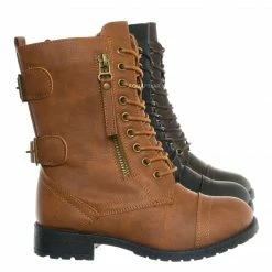 Forever Link Mountain81K Childrens Zip Up Combat Boots - Boy Girl Calf High Shoes