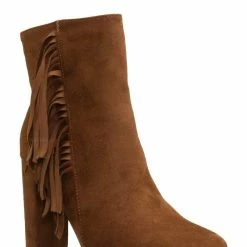 Breckelle's Lisa12 20s Retro Fringe Ankle Bootie - Flappy Tassel Block High Heel Dress Boots