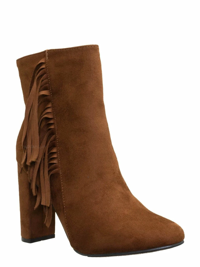 Breckelle's Lisa12 20s Retro Fringe Ankle Bootie - Flappy Tassel Block High Heel Dress Boots