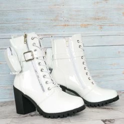 Forever Link Access39 Combat Bootie W Pouch - Women High Heel Ankle Boots New