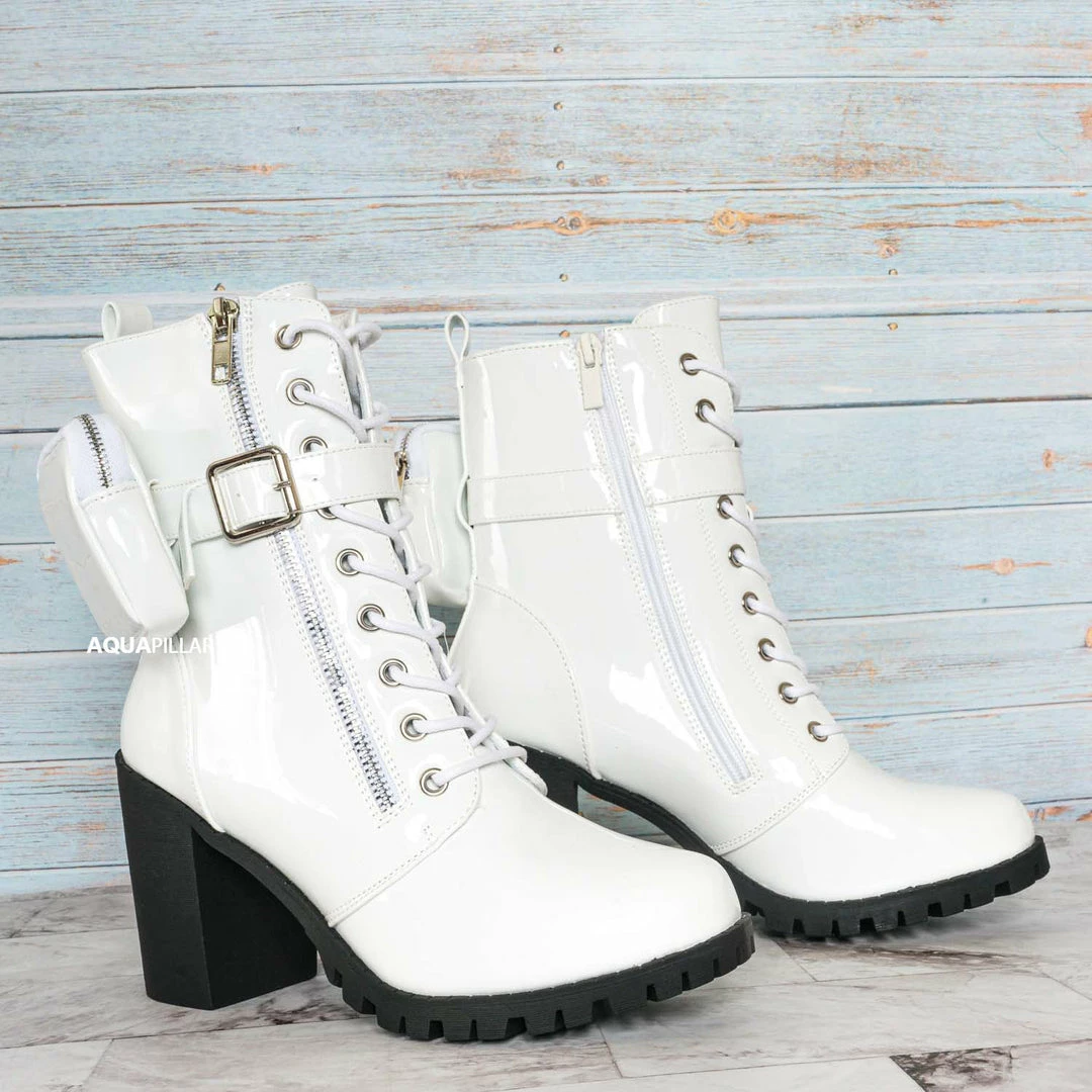 Forever Link Access39 Combat Bootie W Pouch - Women High Heel Ankle Boots New