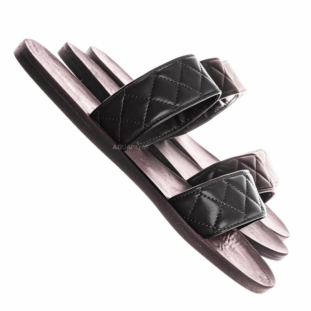 Bamboo Moonbeam65 Quilted Double Strap Slides - Summer Slip On Flat Slipper Sandal