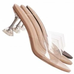 Bamboo New Water04 Clear High Heel Slip-On Mule, Womens Lucite Sandal