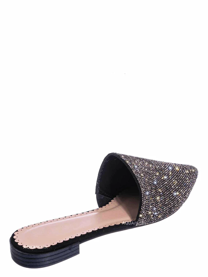 Wild Rose Elina1 Rhinestone Crystal Embellished Flat Mule - Womens Fancy Shiny Pointy Shoe