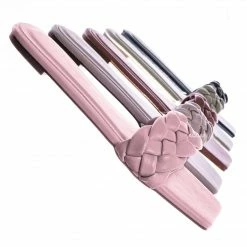 Bamboo Block19 Woven Braided Band Slipper - Womens Open Squared Toe Slip On Flat Sandal