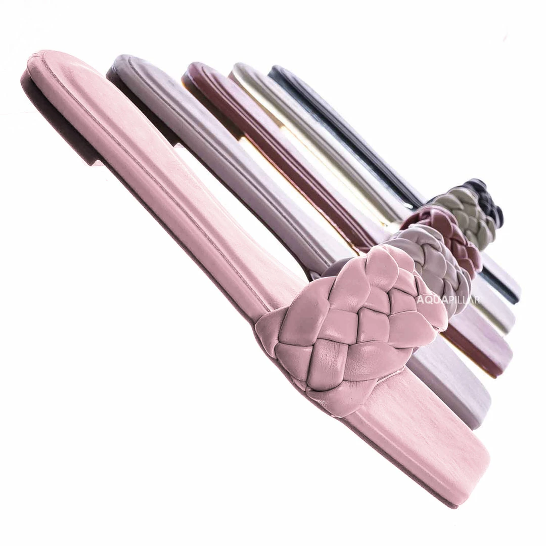 Bamboo Block19 Woven Braided Band Slipper - Womens Open Squared Toe Slip On Flat Sandal