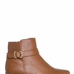 Top Moda Alana1 Elastic Chelsea Belted Ankle Bootie, Moto Block Heel Cowboy Biker Boot