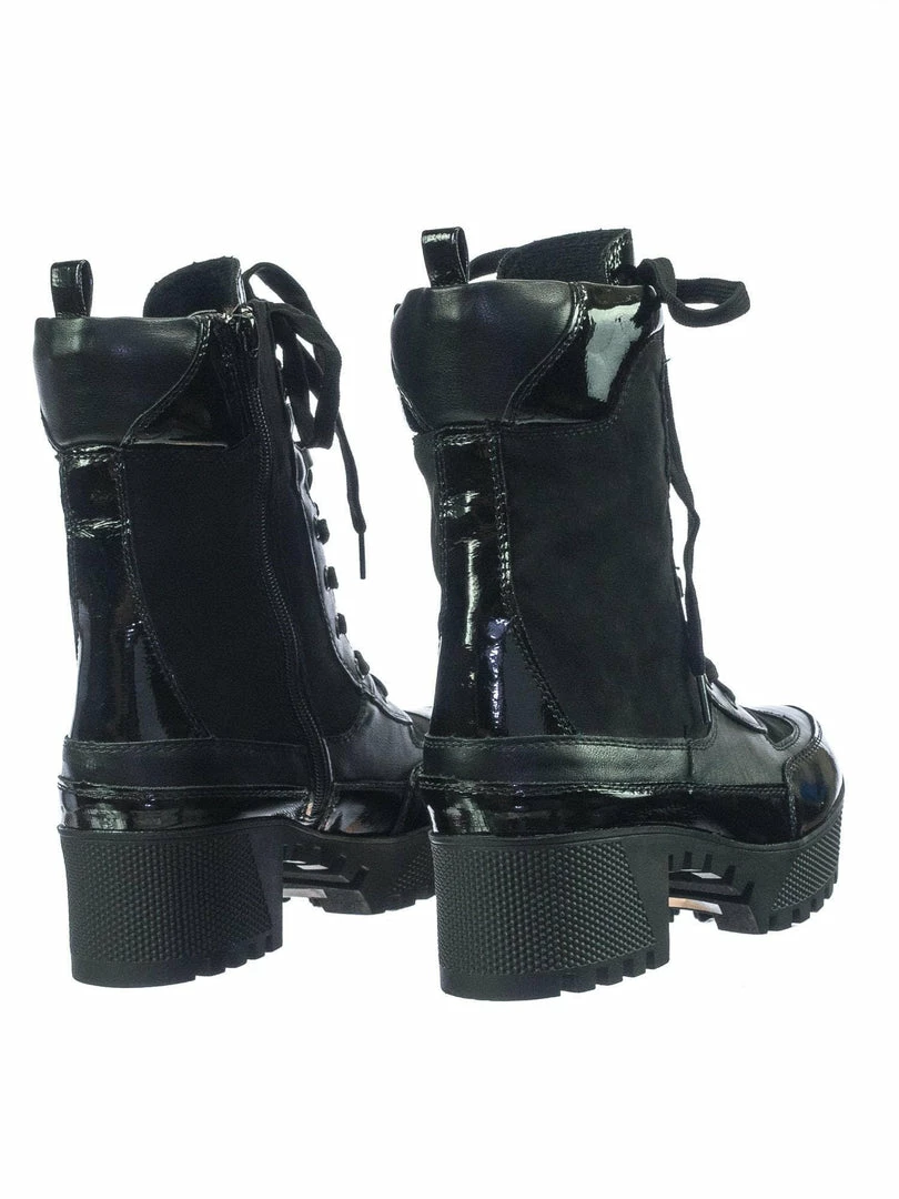 Bamboo Powerful06 Faux Fur Lninig Combat Boots - Military Lug Sole Color Block Shoes New