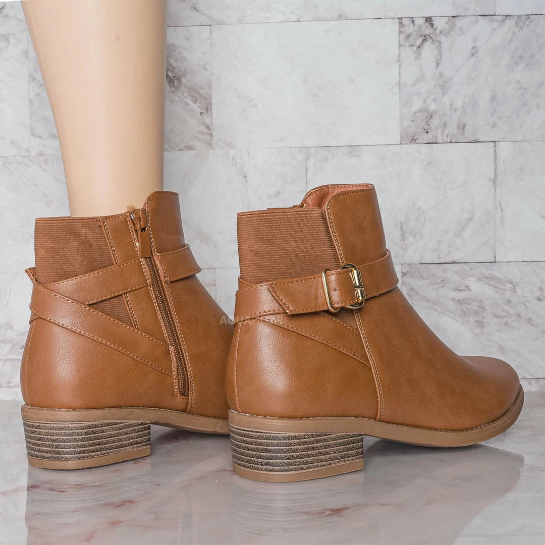 Top Moda Alana1 Elastic Chelsea Belted Ankle Bootie, Moto Block Heel Cowboy Biker Boot