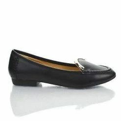 New Vedys1 By Kayleen, Almond Toe Metal Plated Collar Slip On Low Heel Loafers