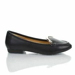 New Vedys1 By Kayleen, Almond Toe Metal Plated Collar Slip On Low Heel Loafers
