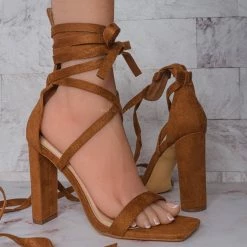 Liliana Novax11 Ribbon Leg Wrap Block Heel Sandal, Women Dress Shoes New